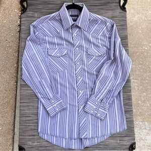 Wrangler Western Men's Striped Button-Down Shirt Vintage Size S/M Tone Blue GUC